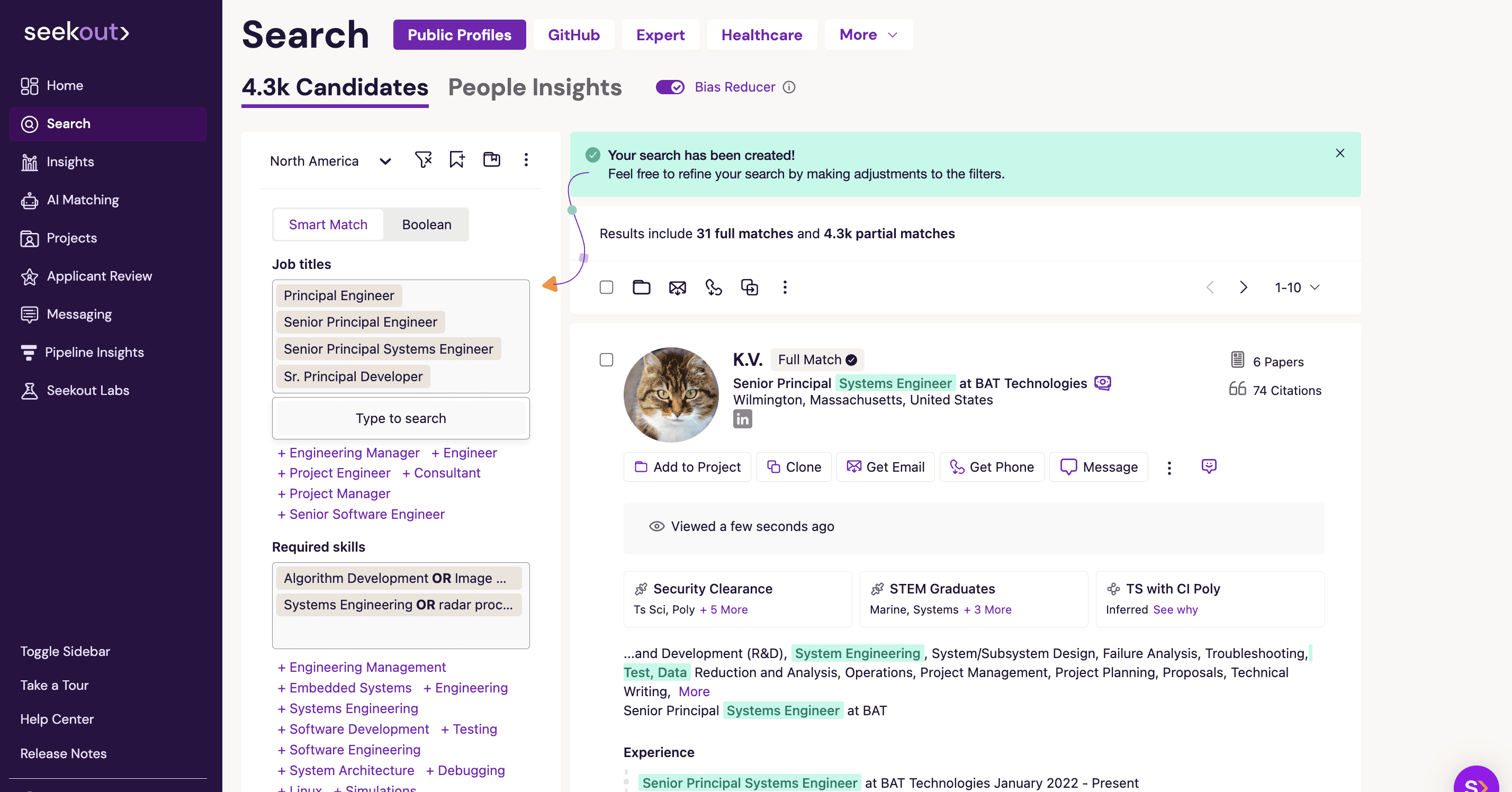 SeekOut Assist search results from ChatGPT